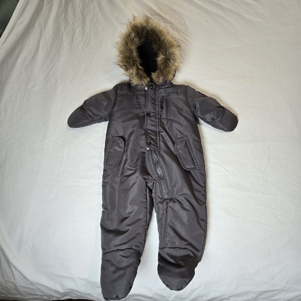 ROTHSCHILD Baby 6-9 month Infant Footed Snowsuit Faux Fur‎ Hood Outerwear Black
